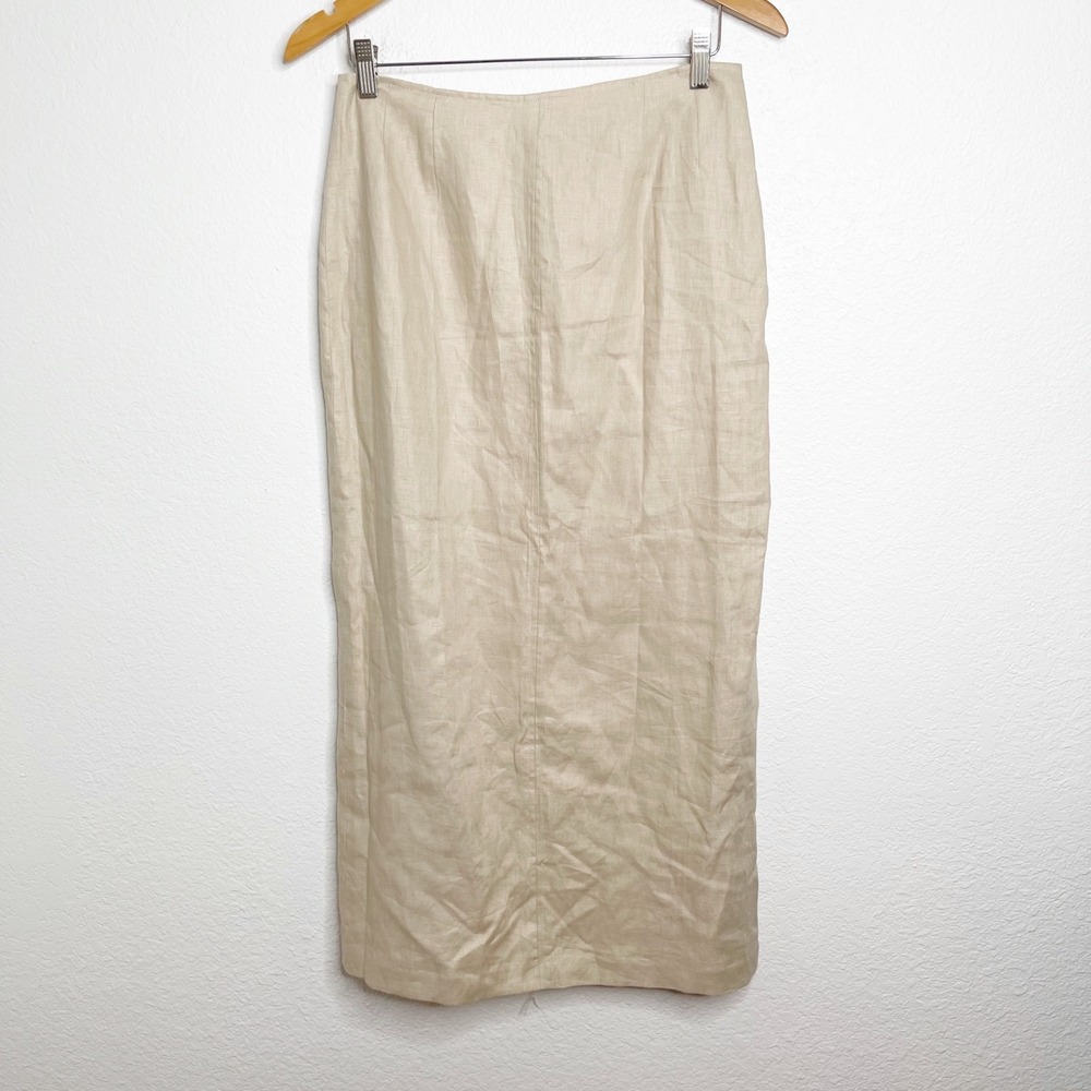 J.G. Hook Womens Beige 100% Linen Maxi Skirt Size 8 Minimalist Coastal Column